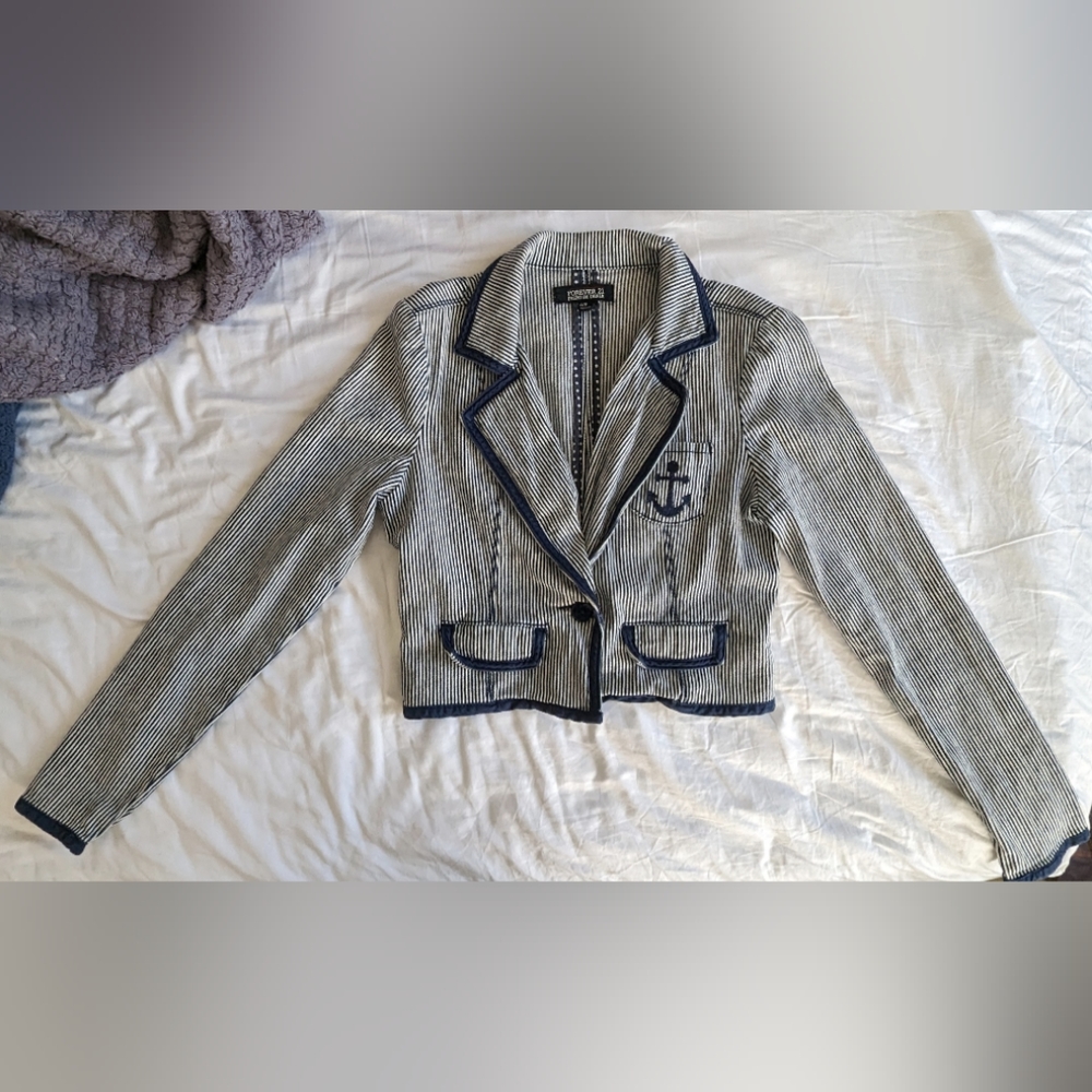 Forever 21 stripe denim crop jacket